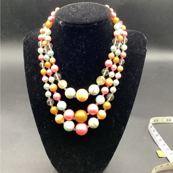 VINTAGE 60’s 3 strand beaded Necklace - Picture 1 of 5
